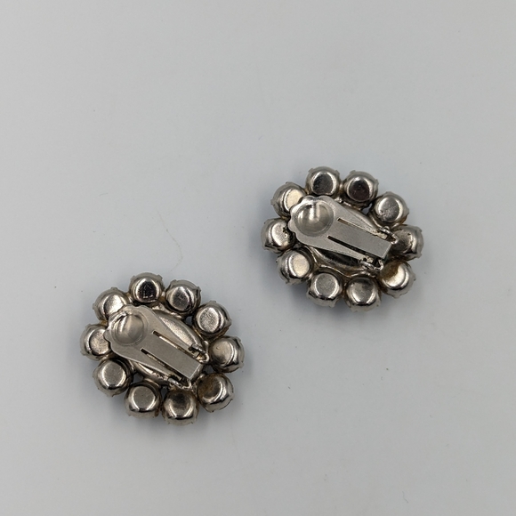 Glass Rhinestones Clip On Earrings London Blue/Light Blue Color Silver Tone VTG - Picture 10 of 12